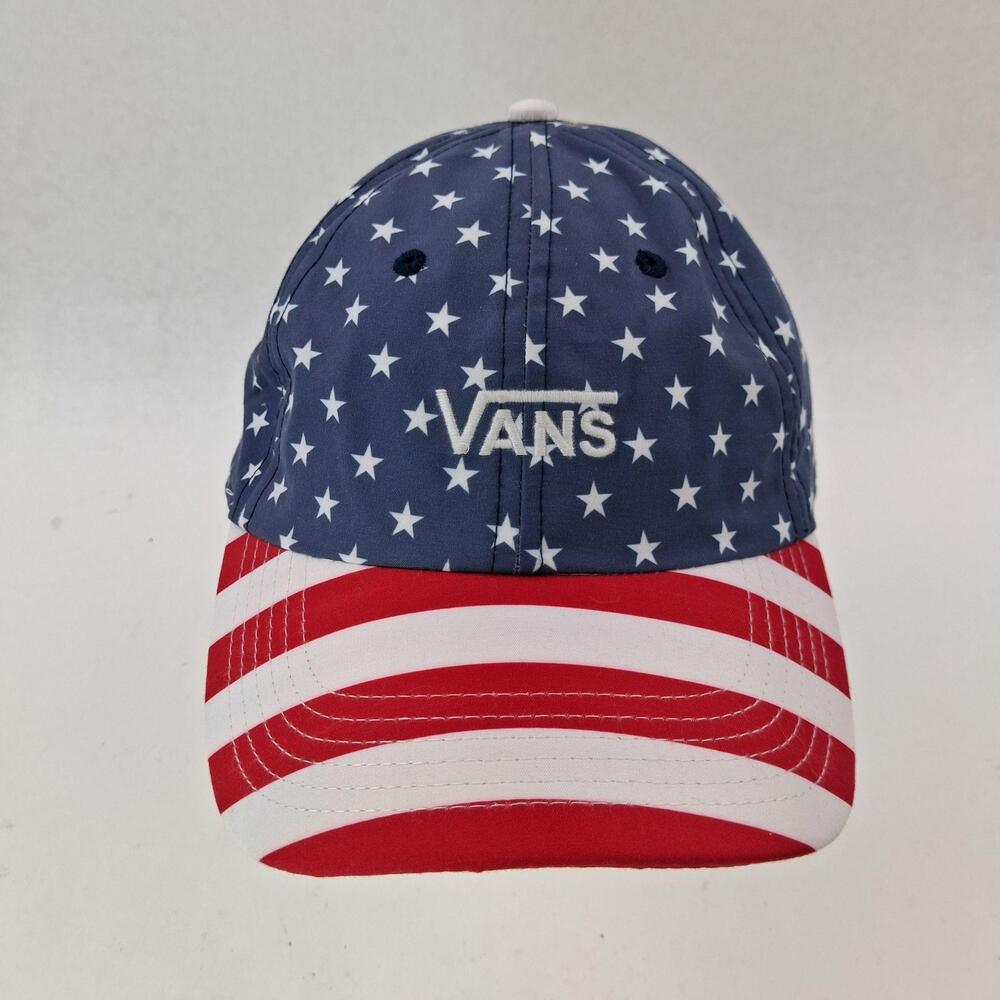 Vans Hat Cap Strap Back One Size Red White Blue USA Flag Stars Baseball Mens